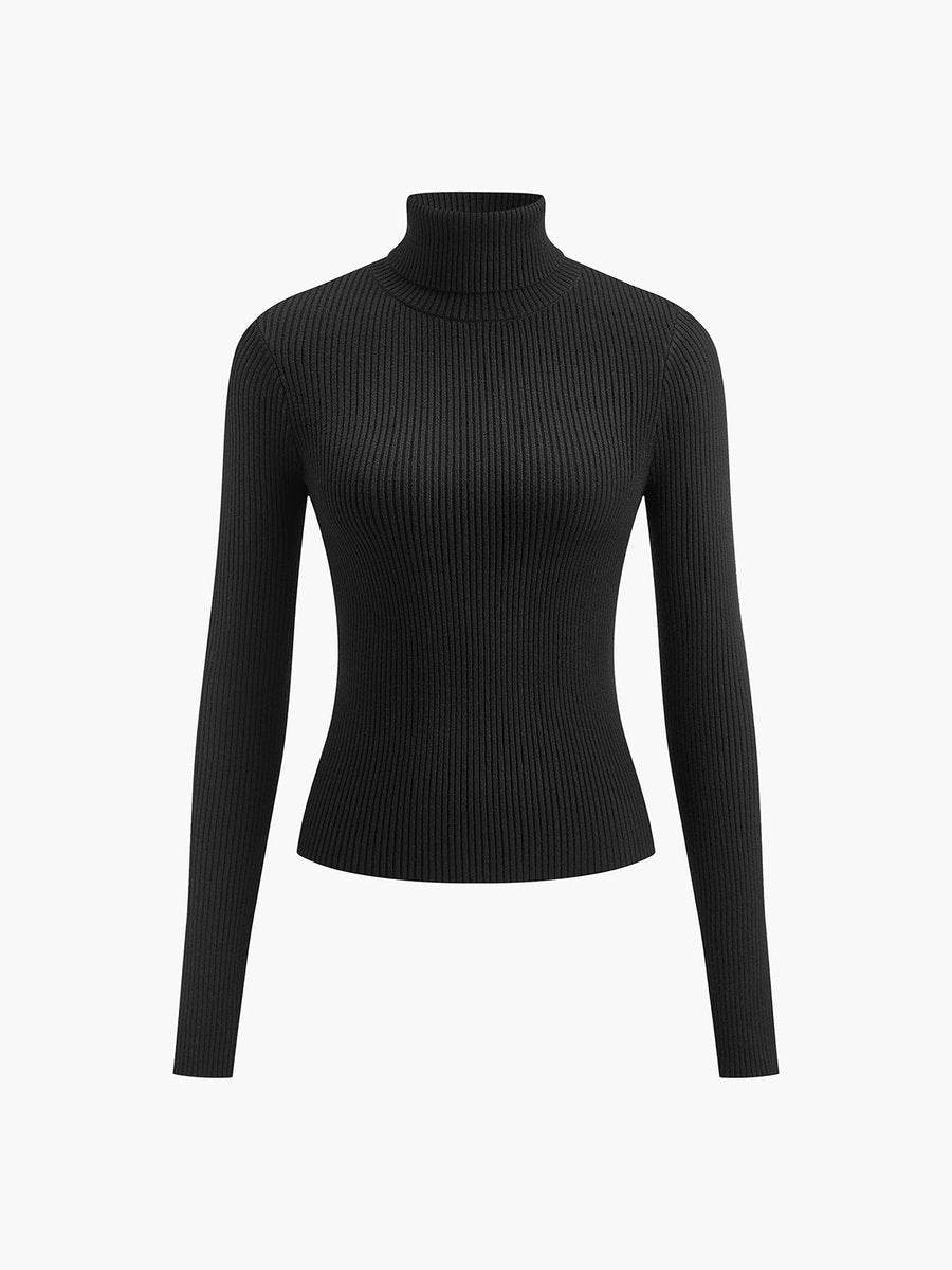 Marie | Damen Gerippter Rollkragen Strick Sweater Frühjahr