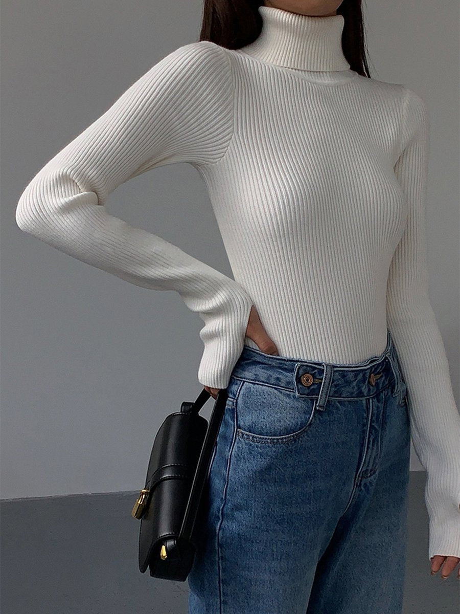 Marie | Damen Gerippter Rollkragen Strick Sweater Frühjahr