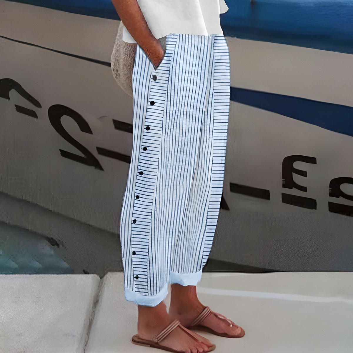 Leonie | Damen Gestreifte Entspannte Hose mit Seitentaschen