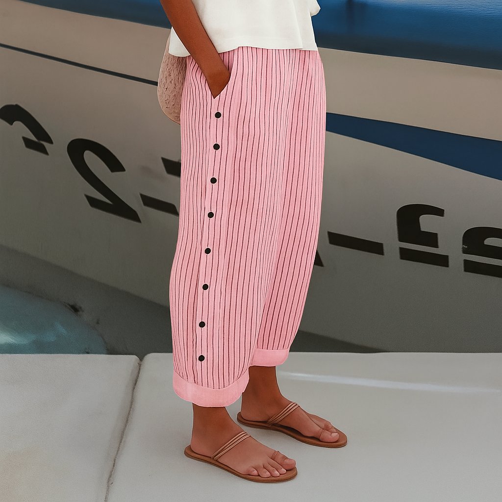 Leonie | Damen Gestreifte Entspannte Hose mit Seitentaschen