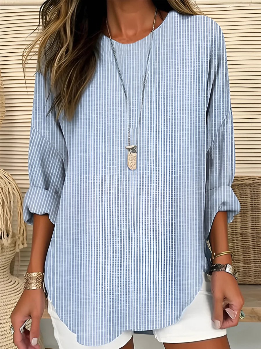 Sophie | Damen Gestreifte Langarm Bluse mit Rundhalsausschnitt Casual