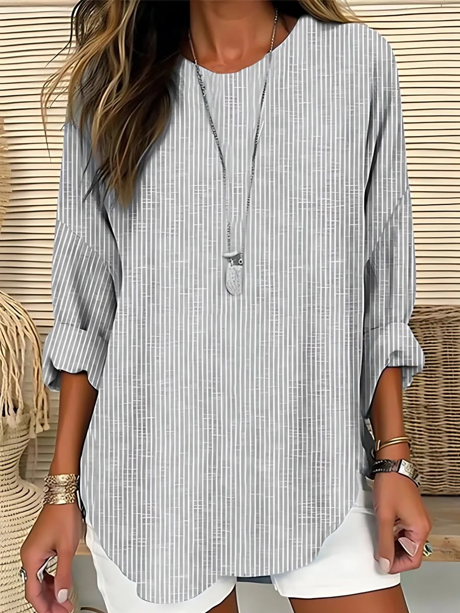 Sophie | Damen Gestreifte Langarm Bluse mit Rundhalsausschnitt Casual