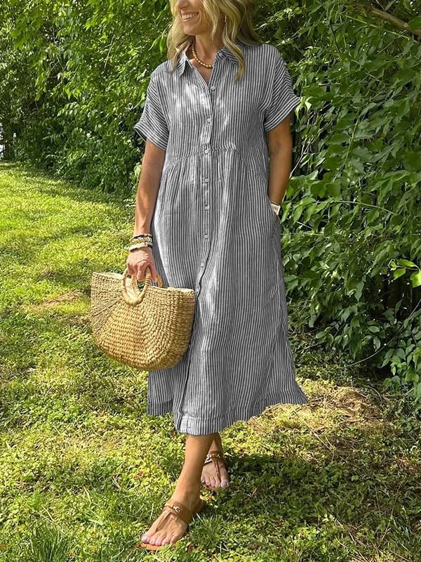 Mia | Damen Gestreiftes Kurzarm Midi-Shirtkleid
