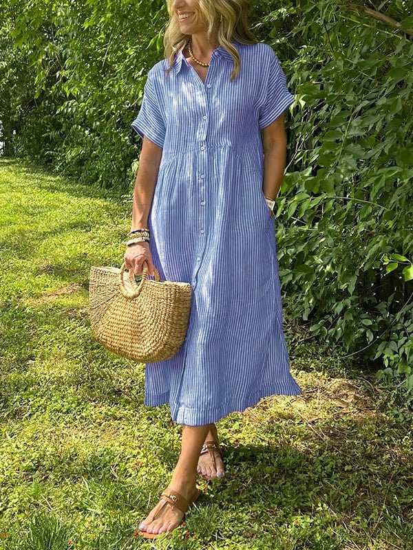Mia | Damen Gestreiftes Kurzarm Midi-Shirtkleid
