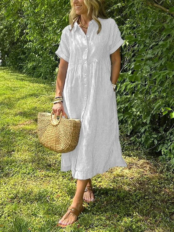 Mia | Damen Gestreiftes Kurzarm Midi-Shirtkleid