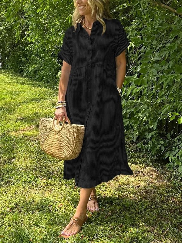 Mia | Damen Gestreiftes Kurzarm Midi-Shirtkleid