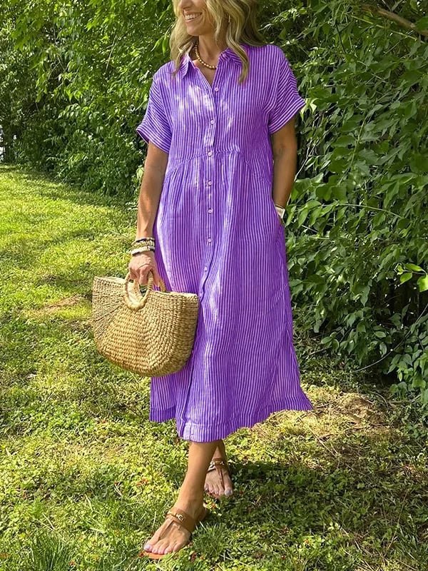 Mia | Damen Gestreiftes Kurzarm Midi-Shirtkleid