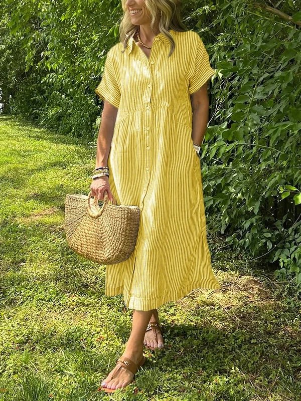 Mia | Damen Gestreiftes Kurzarm Midi-Shirtkleid