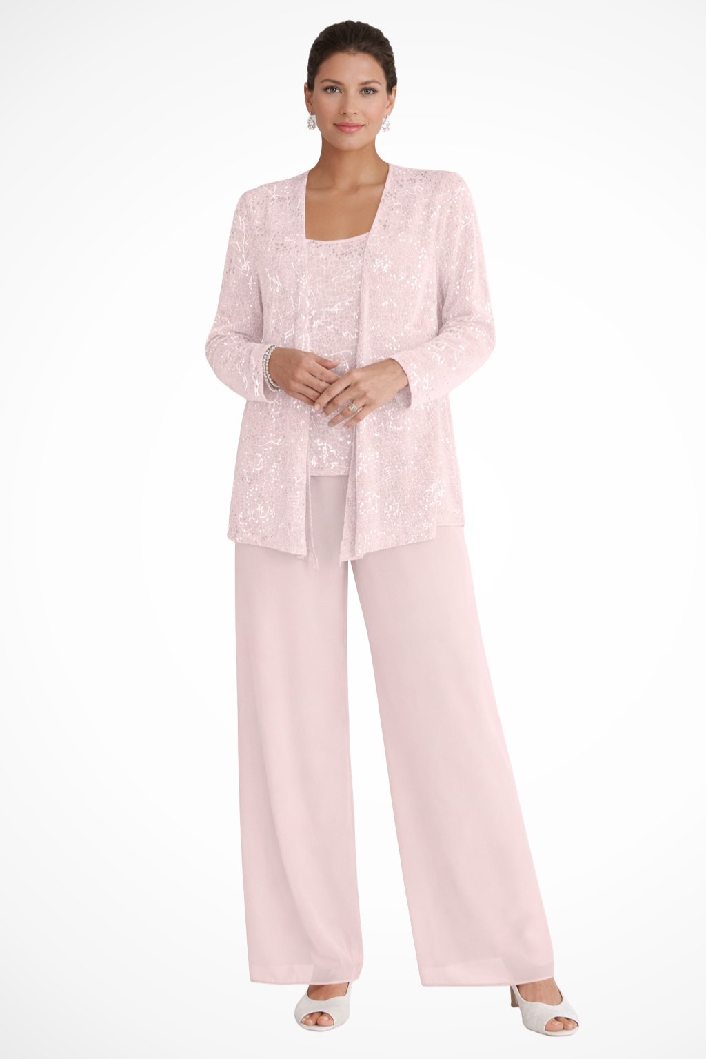 Frieda | Damen Glitzer Dreiteiler Weite Hose Blazer Set