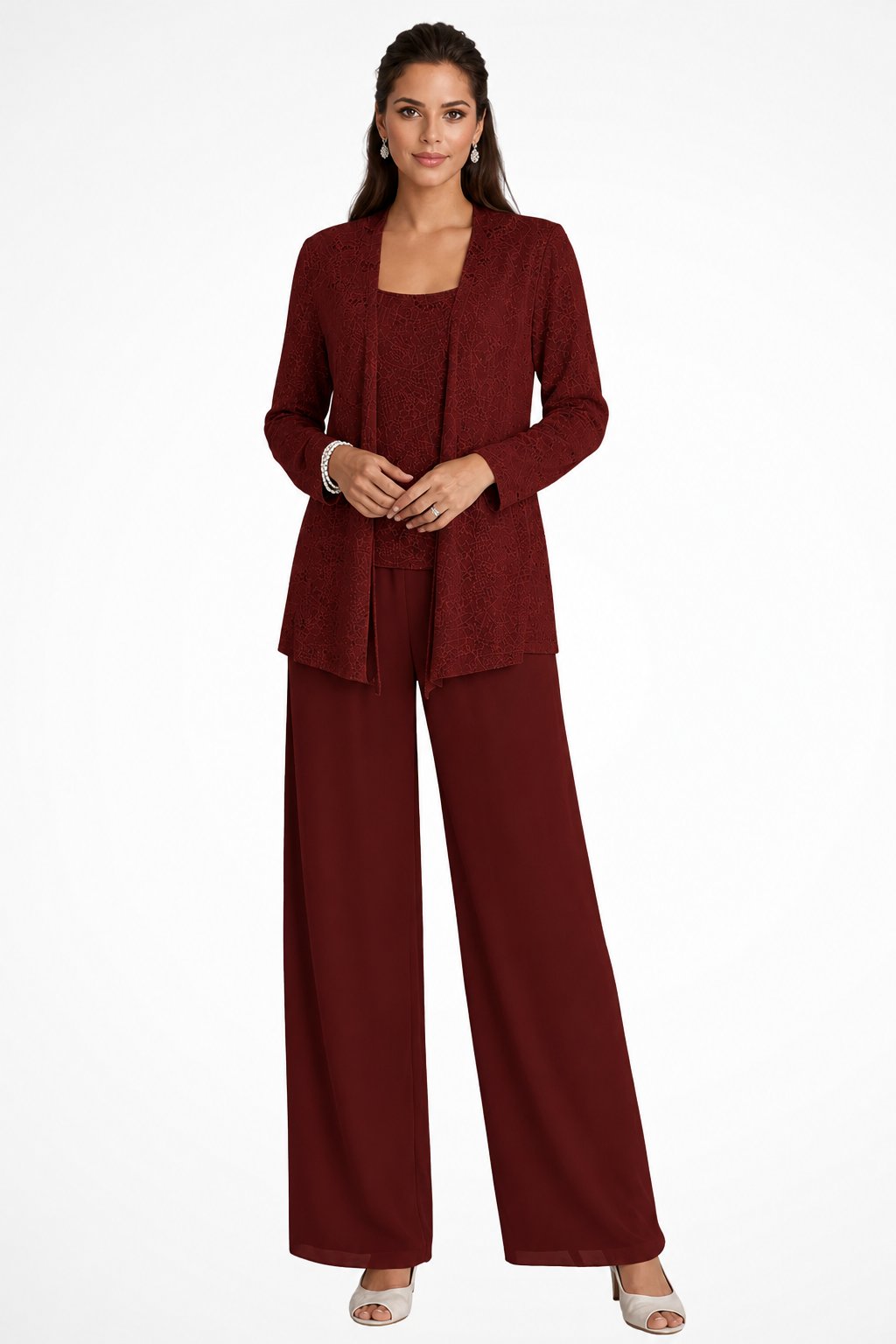 Frieda | Damen Glitzer Dreiteiler Weite Hose Blazer Set