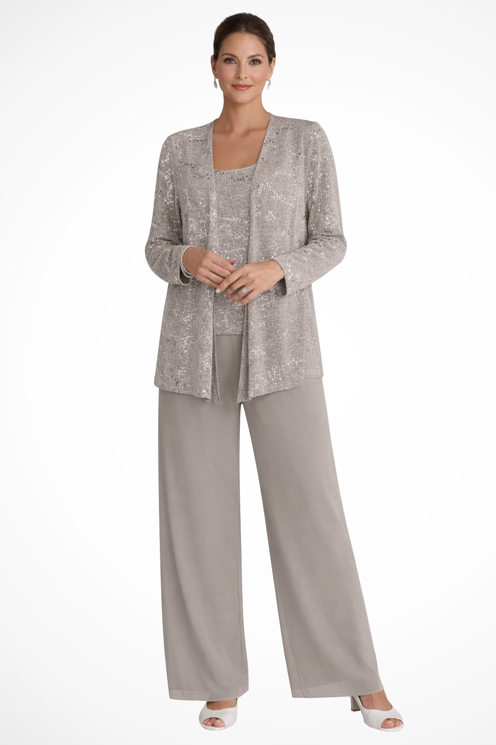 Frieda | Damen Glitzer Dreiteiler Weite Hose Blazer Set