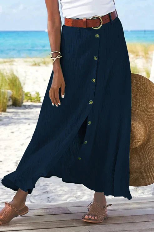 Luisa | Damen High-Waist Knopfleiste Maxi Rock