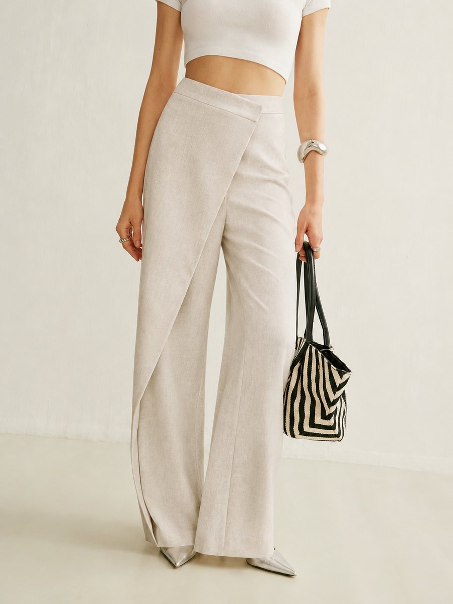 Elisabeth | Damen Hochbund Asymmetrische Wickel Wide Leg Pants