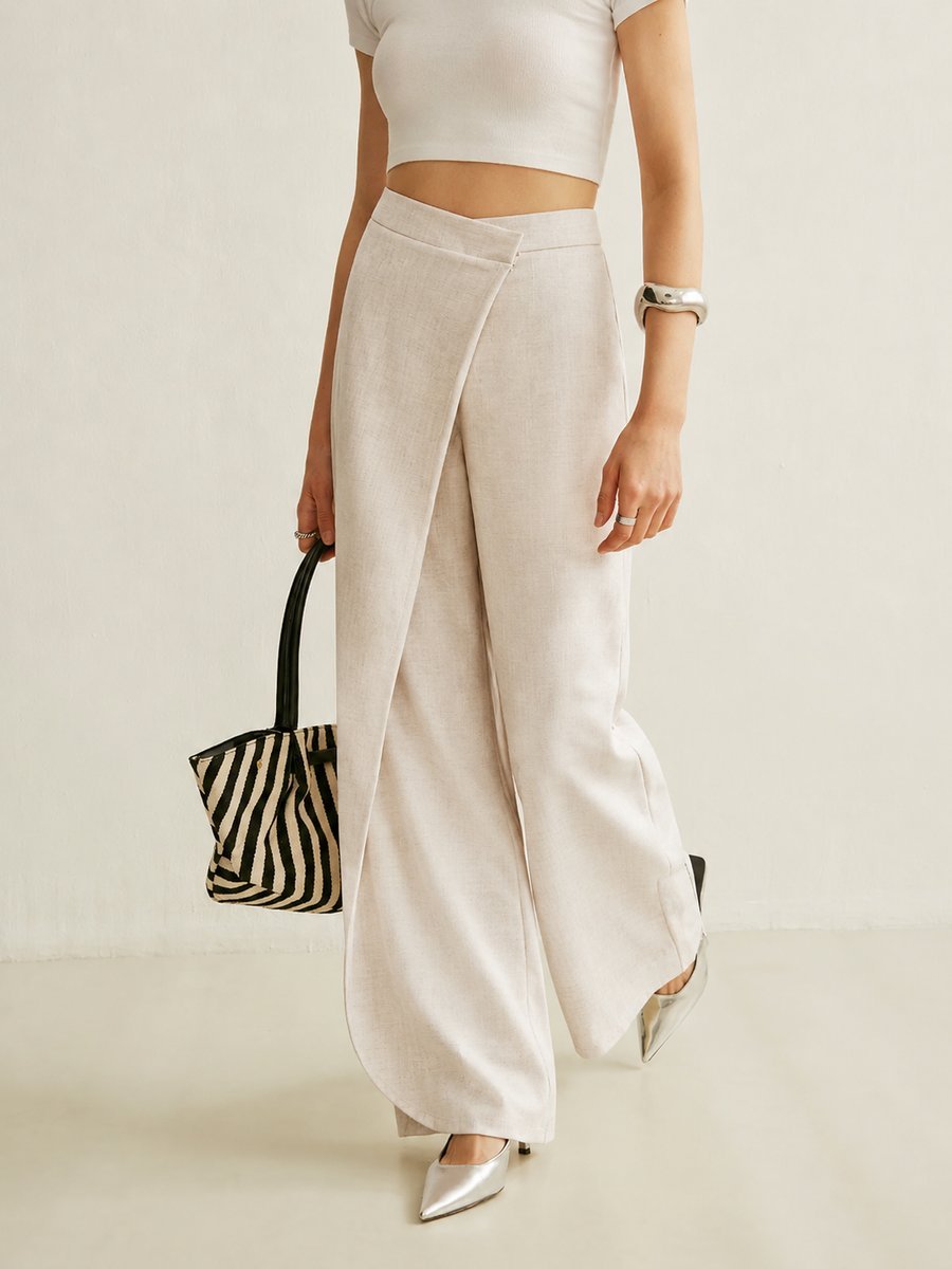 Elisabeth | Damen Hochbund Asymmetrische Wickel Wide Leg Pants