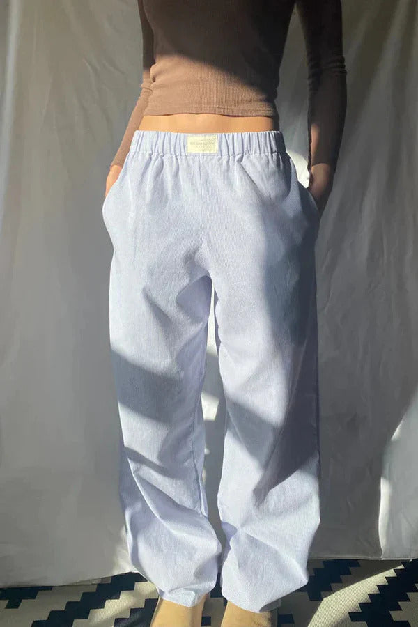 Damen Hose mit Elastischem Bund und Geradem Bein