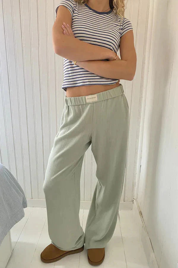 Damen Hose mit Elastischem Bund und Geradem Bein
