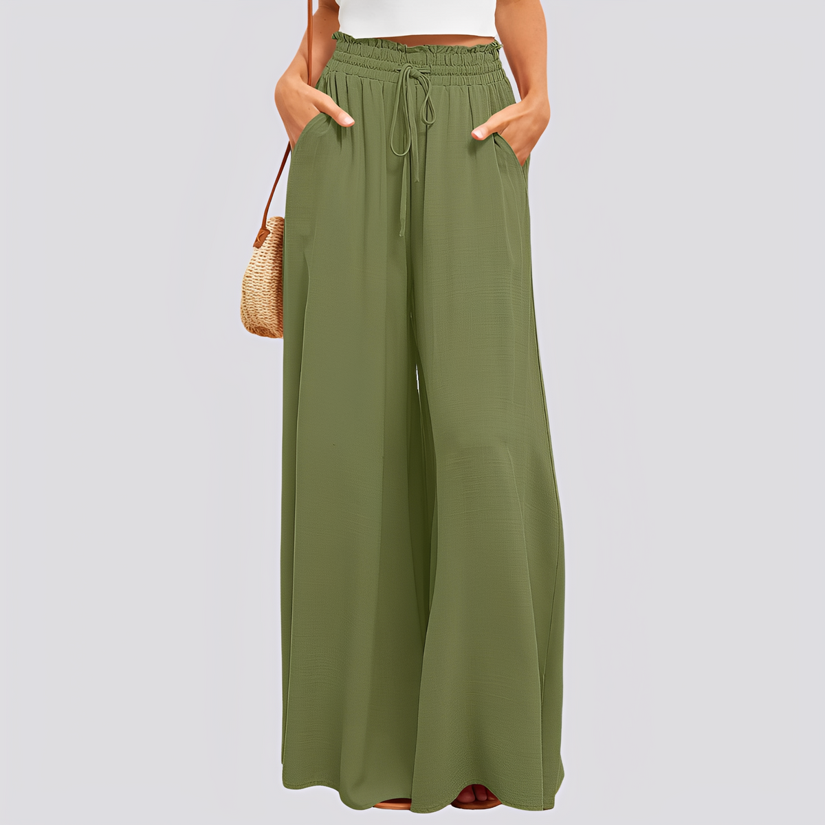 Damen Hose mit weitem Bein und elastischem Bund mit Kordelzug