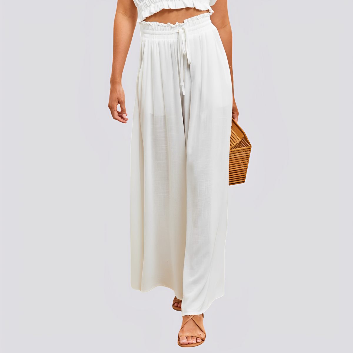 Damen Hose mit weitem Bein und elastischem Bund mit Kordelzug