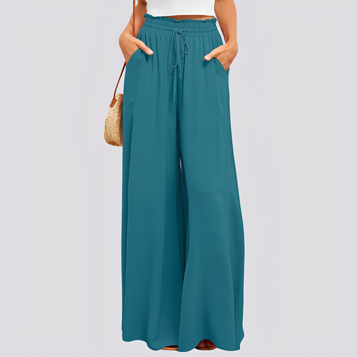 Damen Hose mit weitem Bein und elastischem Bund mit Kordelzug