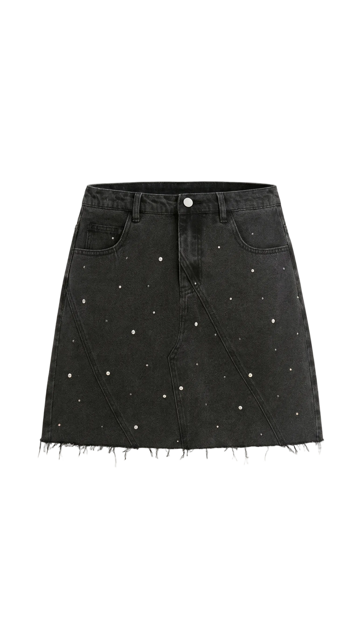 Damen Jeans Minirock mit Frontpaneelen, Knopfverschluss und offenem Saum