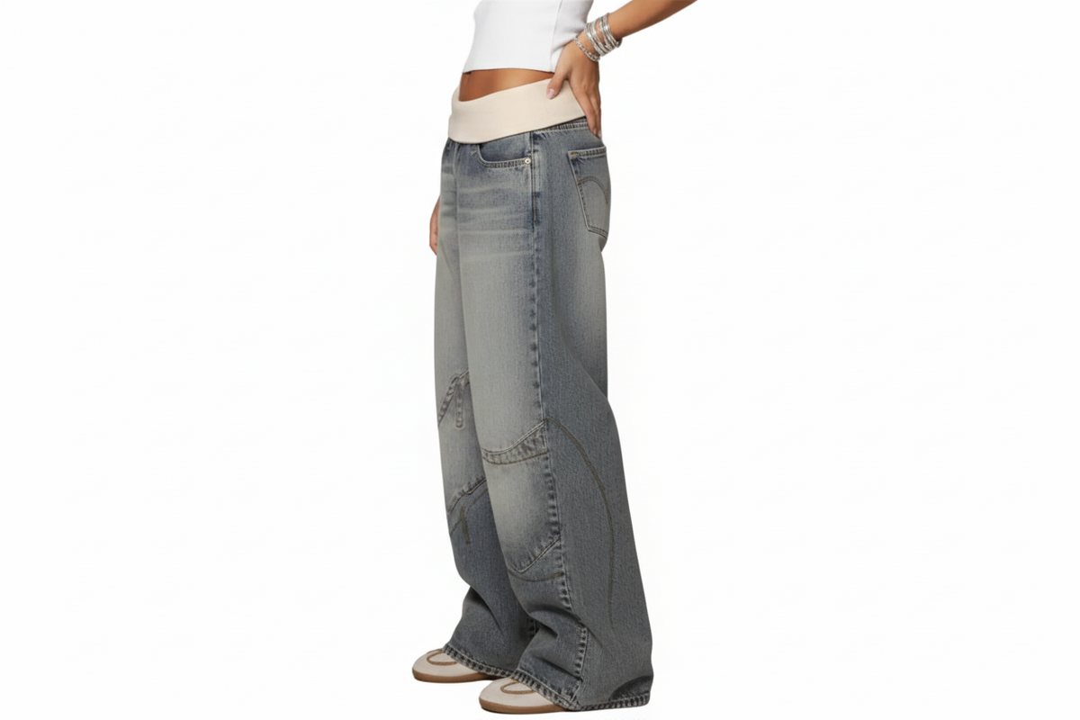 Damen Jeanshose mit weitem Bein und elastischem Bund