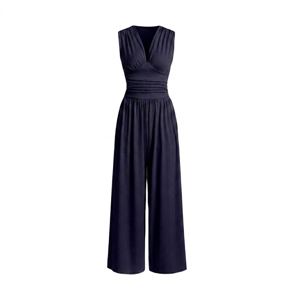 Damen-Jumpsuit mit V-Ausschnitt und weitem Bein