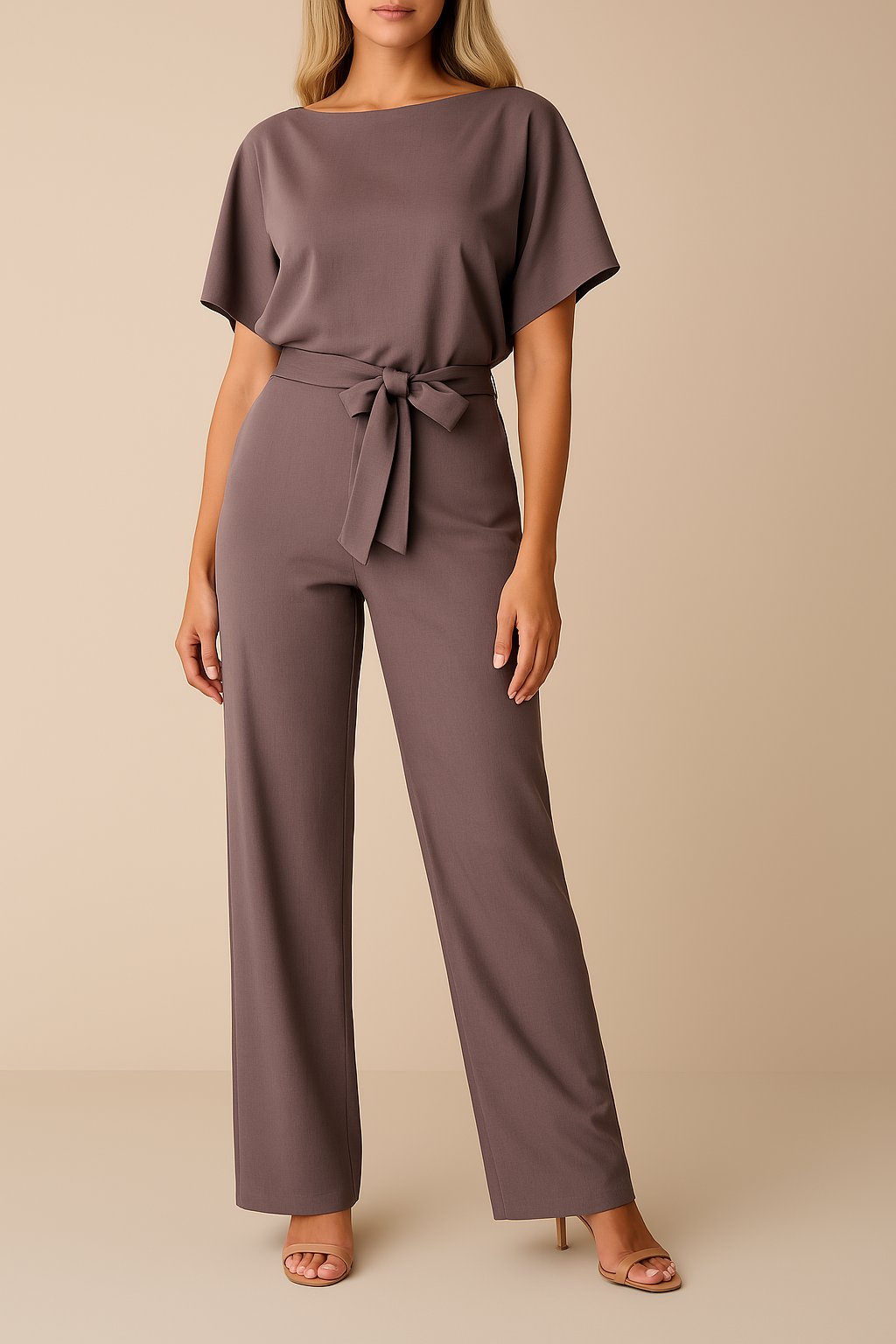 Marie | Damen Jumpsuit Ärmellos Weites Bein Bindegürtel