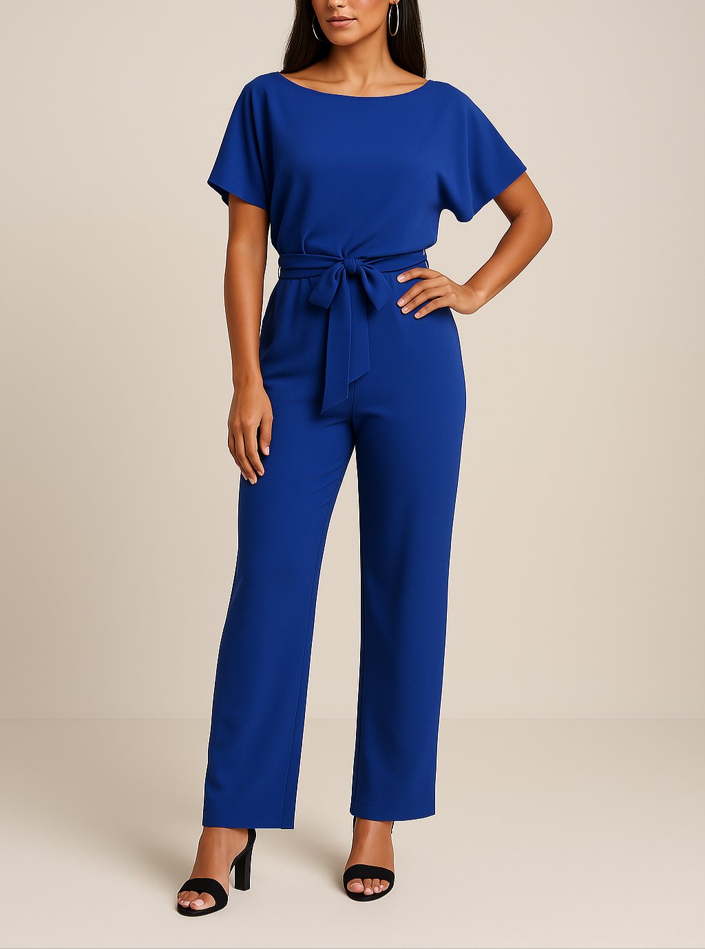 Marie | Damen Jumpsuit Ärmellos Weites Bein Bindegürtel