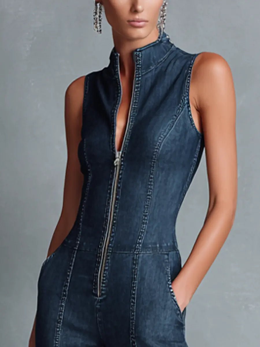Clara | Damen Jumpsuit Schlaghose Reißverschluss