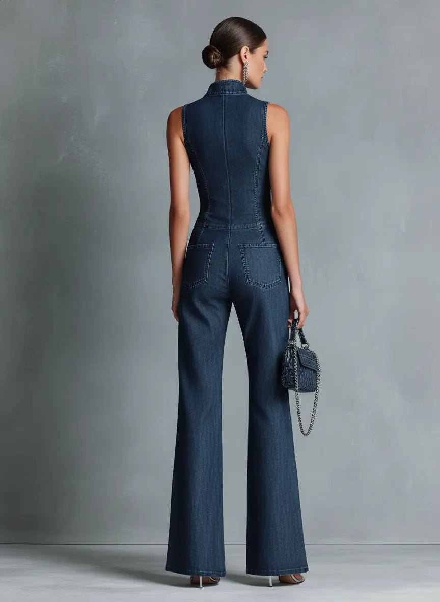 Clara | Damen Jumpsuit Schlaghose Reißverschluss