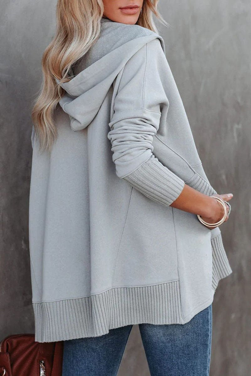 Clara | Damen Kapuzen-Tunika langarm oversized Hoodie mit Knopfleiste