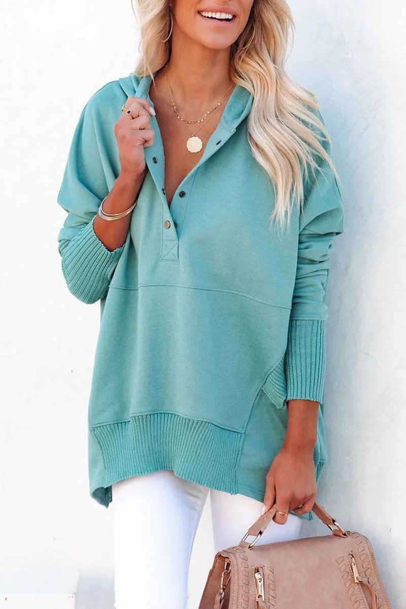 Clara | Damen Kapuzen-Tunika langarm oversized Hoodie mit Knopfleiste
