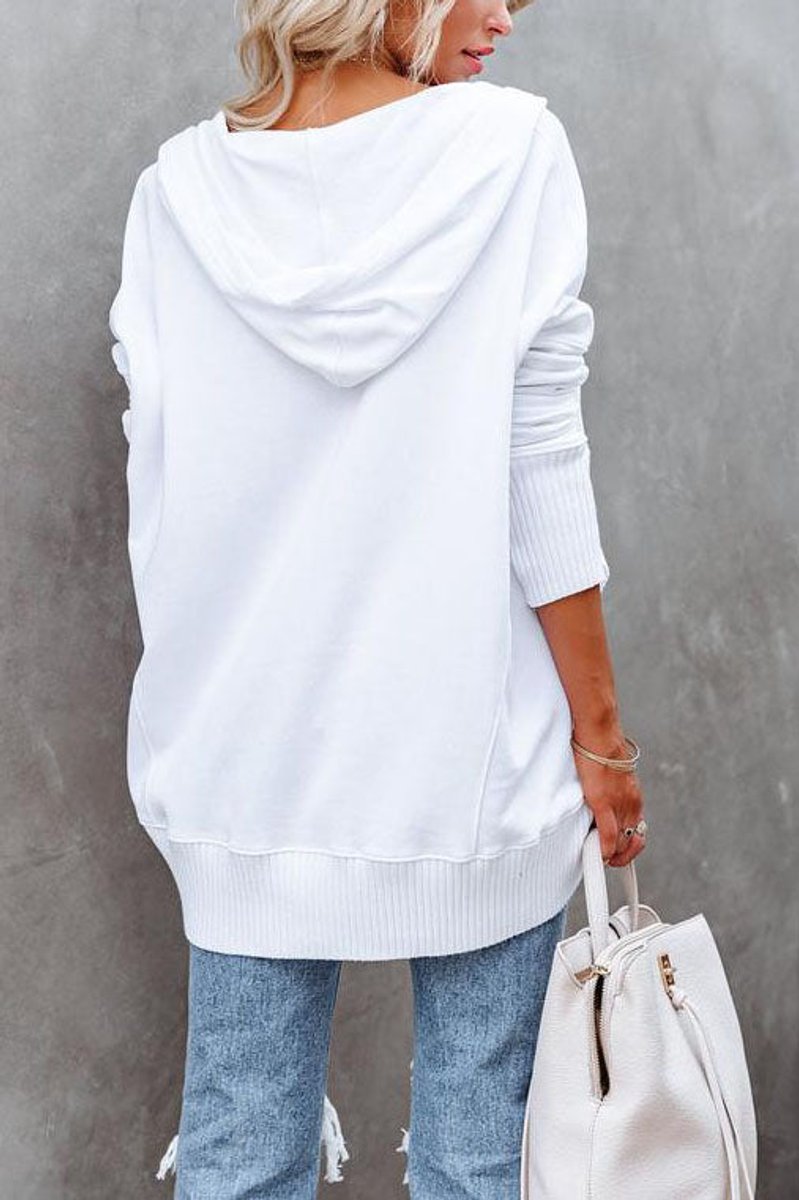 Clara | Damen Kapuzen-Tunika langarm oversized Hoodie mit Knopfleiste
