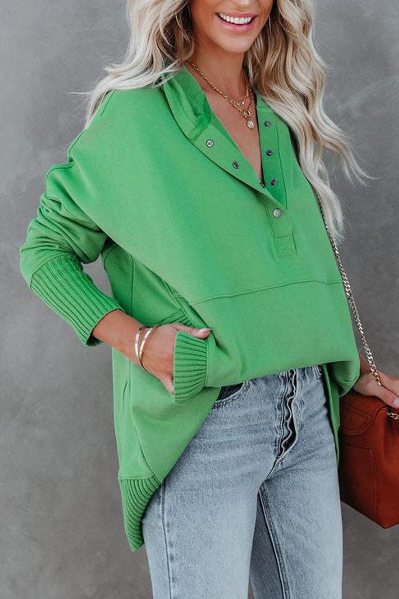 Clara | Damen Kapuzen-Tunika langarm oversized Hoodie mit Knopfleiste