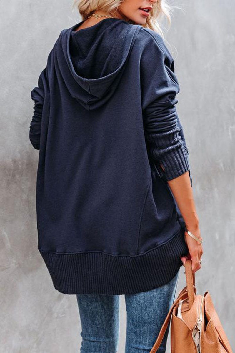 Clara | Damen Kapuzen-Tunika langarm oversized Hoodie mit Knopfleiste