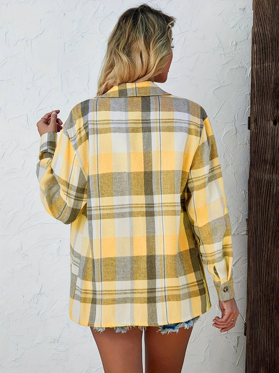 Amelie | Damen Karierter Flanell Cardigan Oversized Langarm Hemdbluse