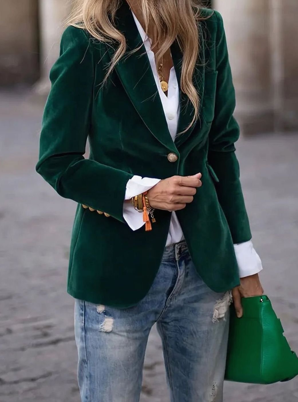 Elisabeth | Damen Klassischer Blazer mit Ein-Knopf-Verschluss Goldknöpfe Samtoptik
