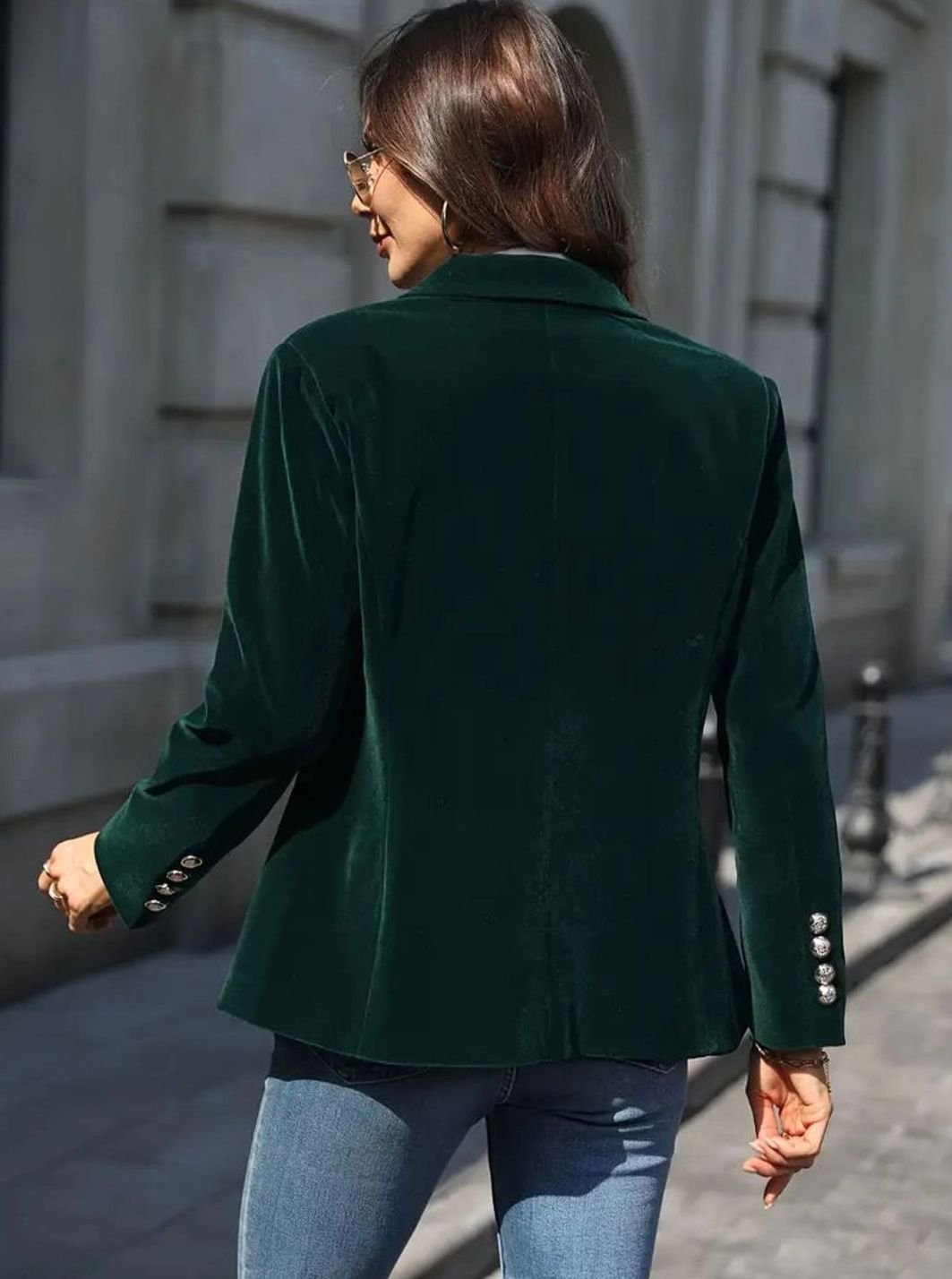 Elisabeth | Damen Klassischer Blazer mit Ein-Knopf-Verschluss Goldknöpfe Samtoptik