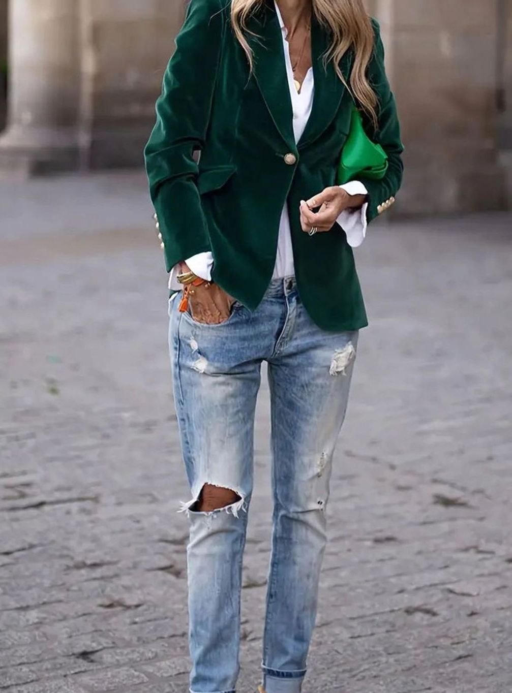 Elisabeth | Damen Klassischer Blazer mit Ein-Knopf-Verschluss Goldknöpfe Samtoptik