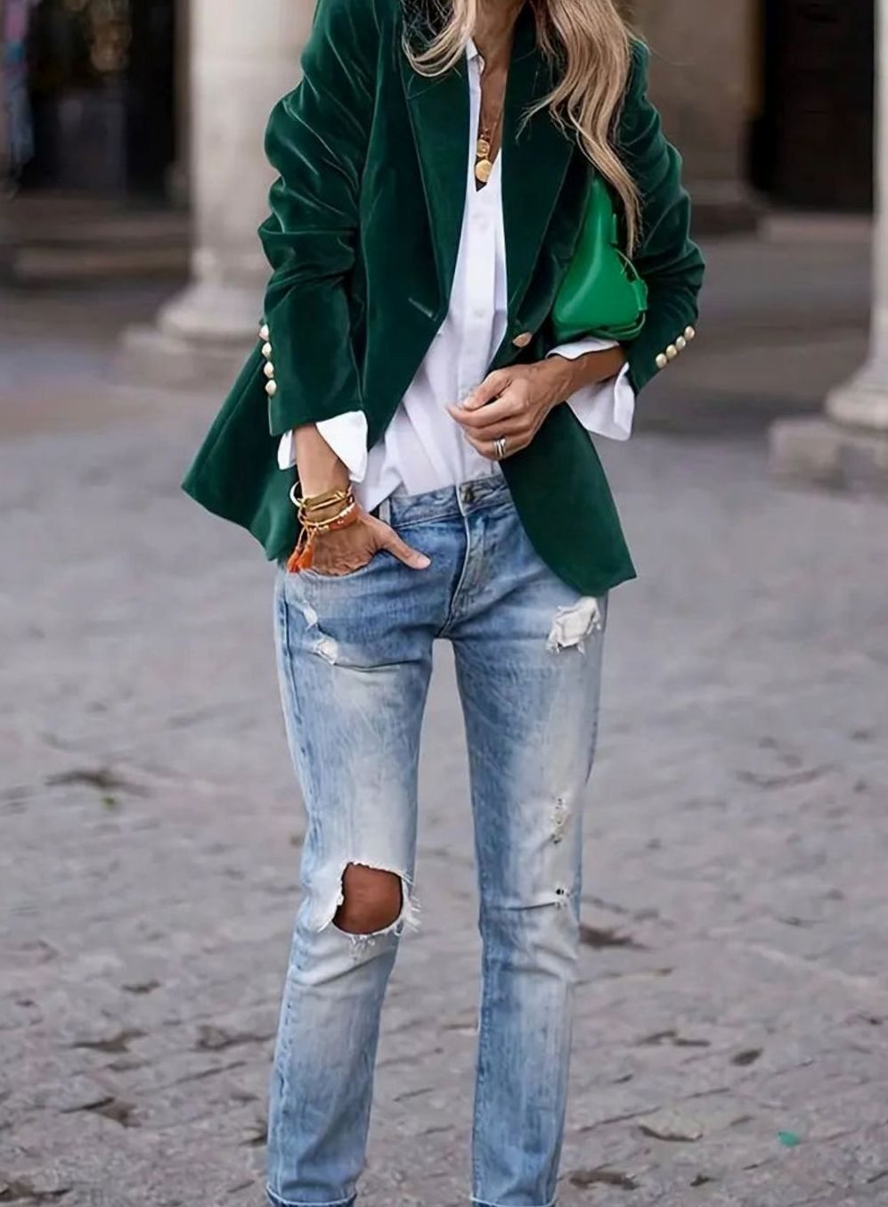 Elisabeth | Damen Klassischer Blazer mit Ein-Knopf-Verschluss Goldknöpfe Samtoptik