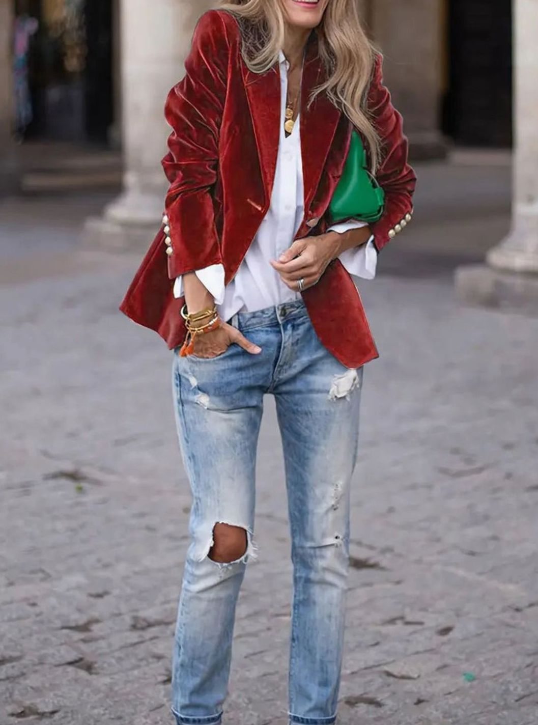 Elisabeth | Damen Klassischer Blazer mit Ein-Knopf-Verschluss Goldknöpfe Samtoptik