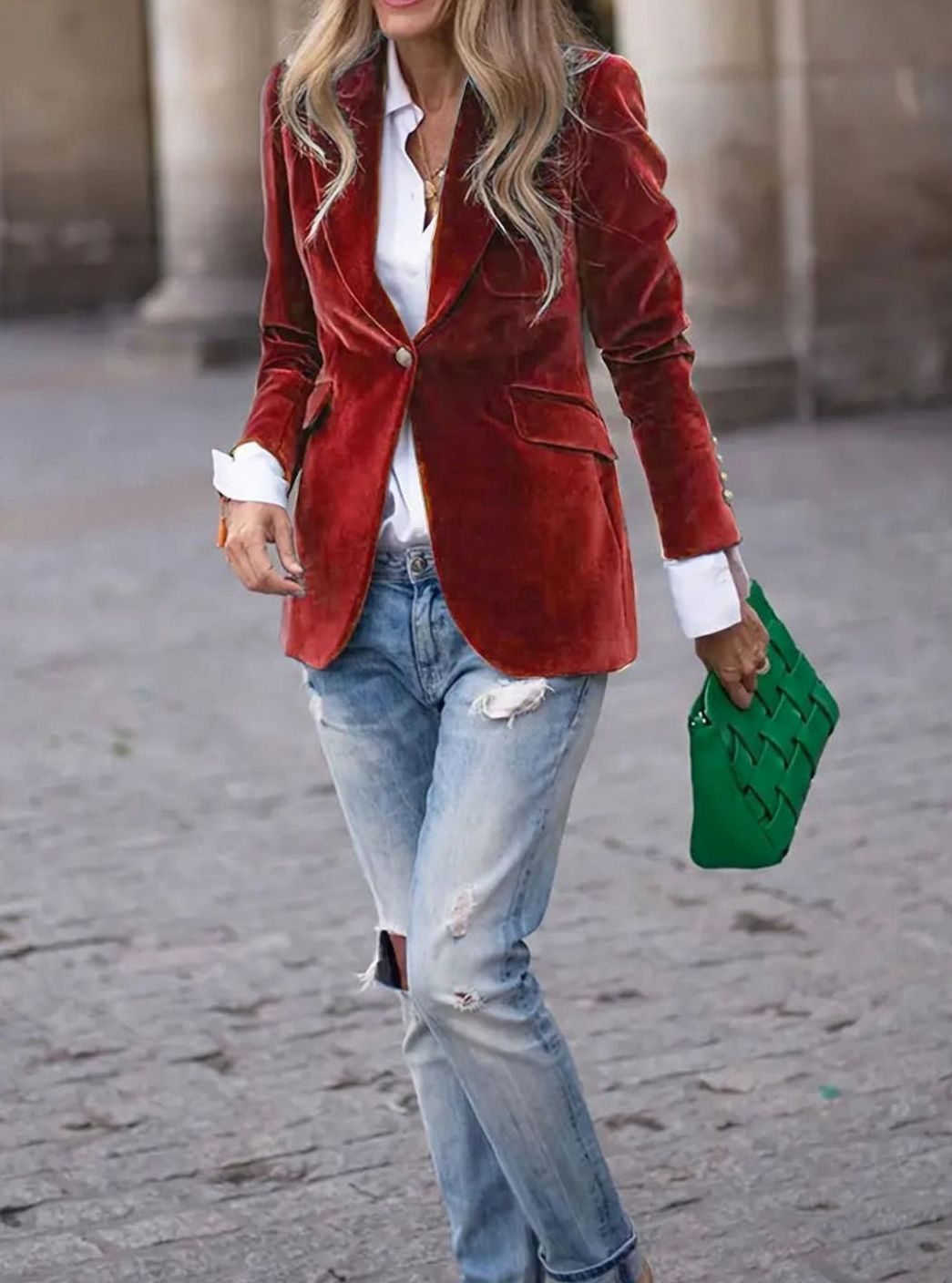 Elisabeth | Damen Klassischer Blazer mit Ein-Knopf-Verschluss Goldknöpfe Samtoptik