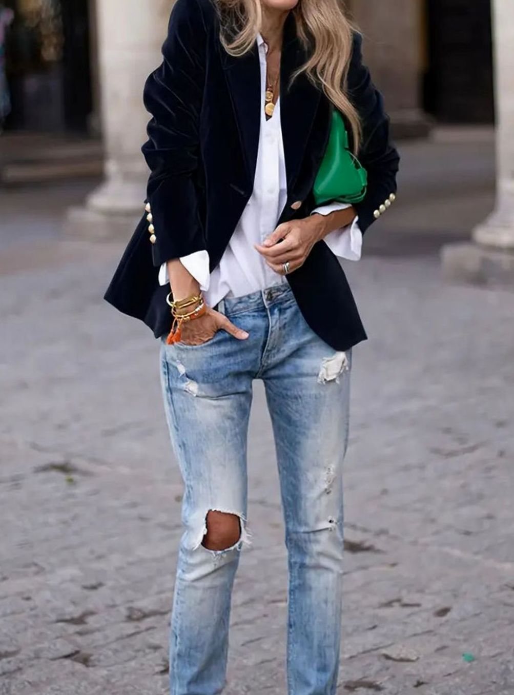 Elisabeth | Damen Klassischer Blazer mit Ein-Knopf-Verschluss Goldknöpfe Samtoptik