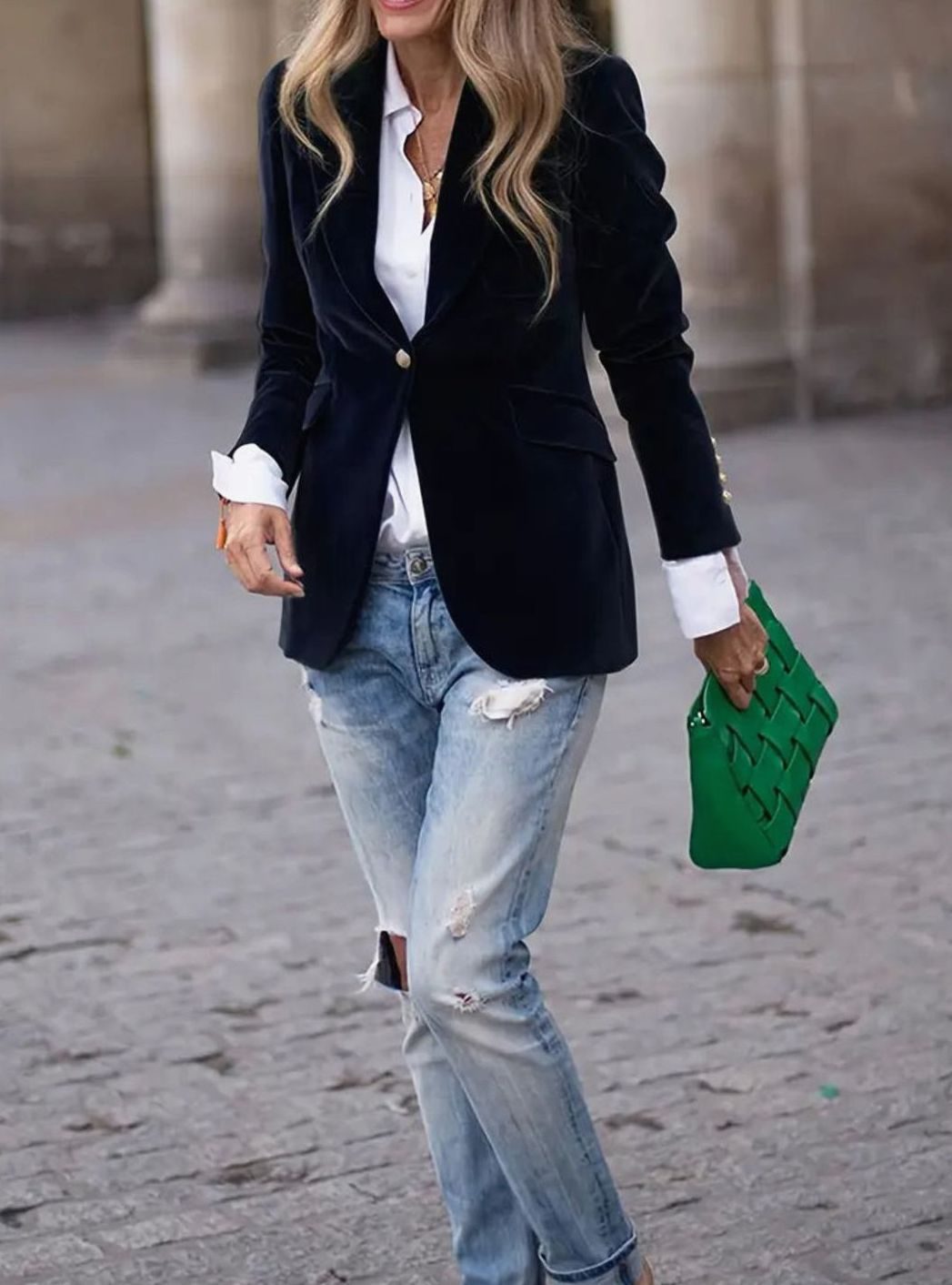 Elisabeth | Damen Klassischer Blazer mit Ein-Knopf-Verschluss Goldknöpfe Samtoptik