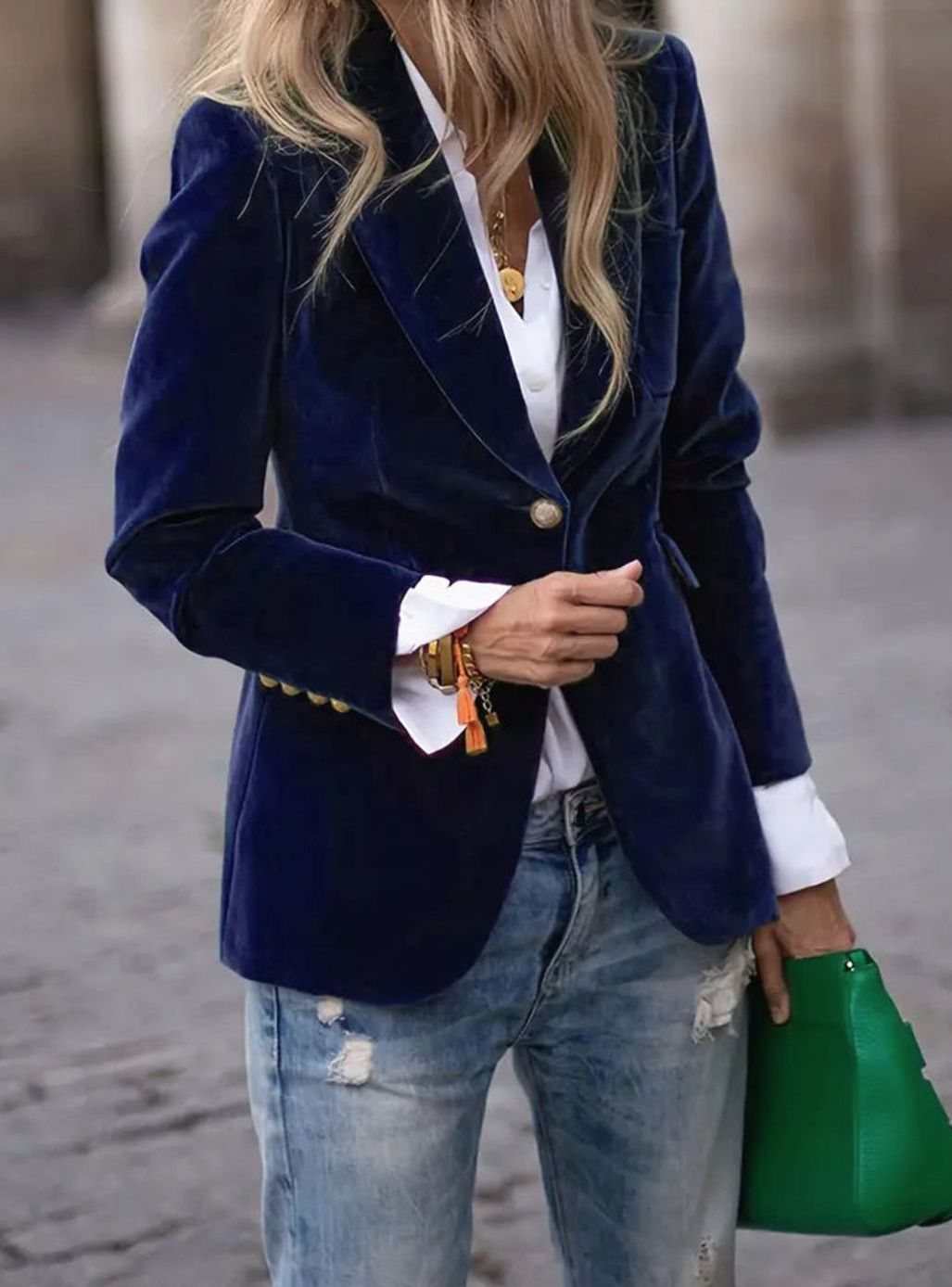 Elisabeth | Damen Klassischer Blazer mit Ein-Knopf-Verschluss Goldknöpfe Samtoptik