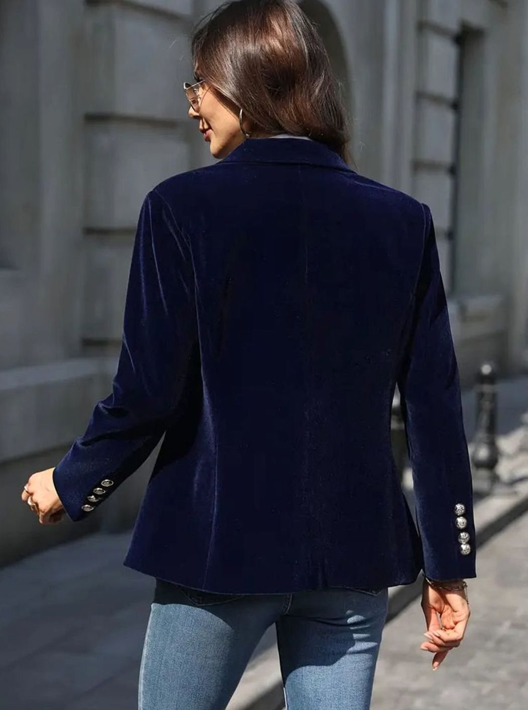 Elisabeth | Damen Klassischer Blazer mit Ein-Knopf-Verschluss Goldknöpfe Samtoptik