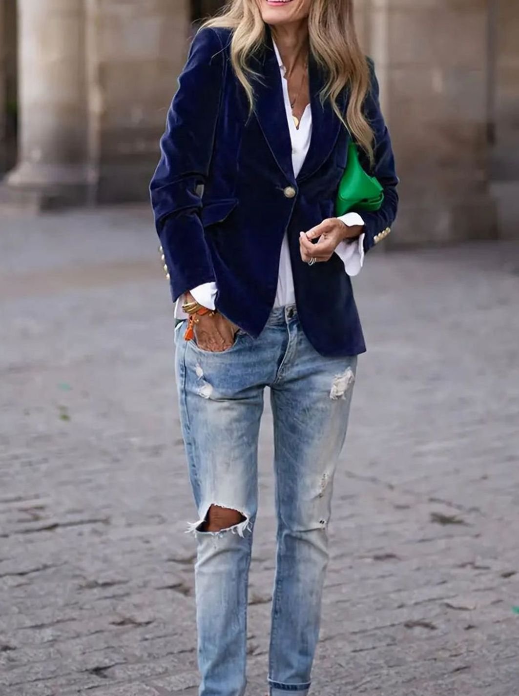Elisabeth | Damen Klassischer Blazer mit Ein-Knopf-Verschluss Goldknöpfe Samtoptik