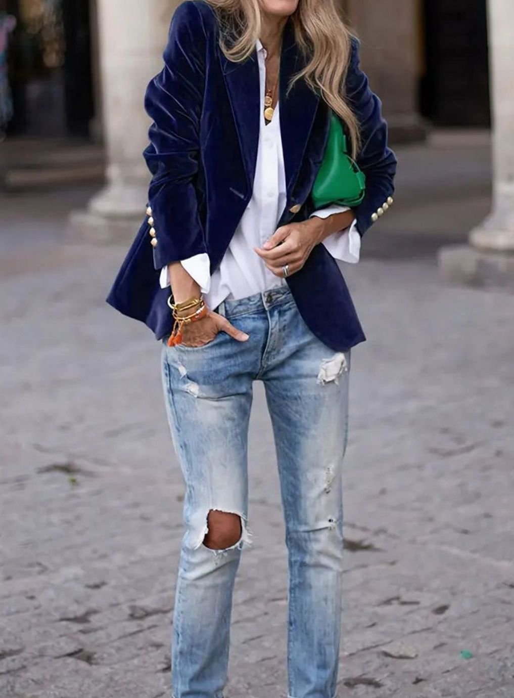 Elisabeth | Damen Klassischer Blazer mit Ein-Knopf-Verschluss Goldknöpfe Samtoptik
