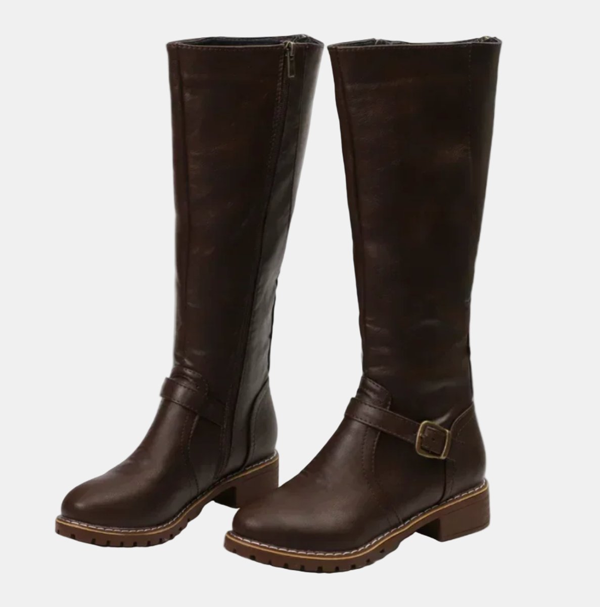 Annika | Damen Kniehohe Stiefel Schnalle Reißverschluss Kunstleder