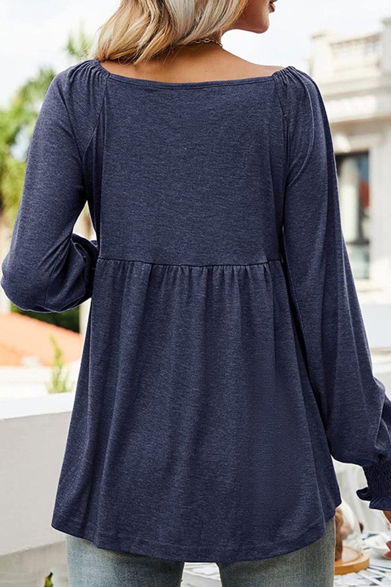Nora | Damen Langarm Babydoll-Tunika V-Ausschnitt gerüschter Saum